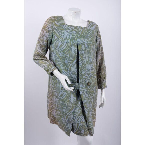 Vintage Dresses & Skirts - 1970's Vintage Barkloth Dress Women's M Blue Green